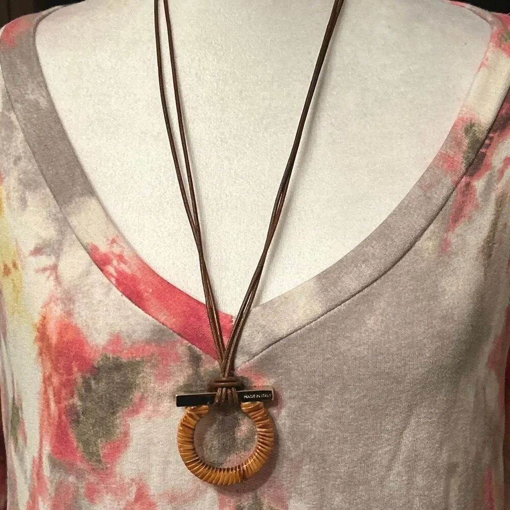 Ferragamo Leather Choker Necklace WithβWrapped Gancini Charm Brown Beige Luxury